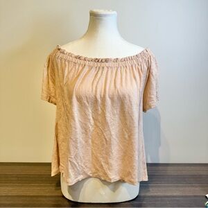 Wilfred Aritzia | women's medium Blush Off-Shoulder pink 100% linen top ruffles
